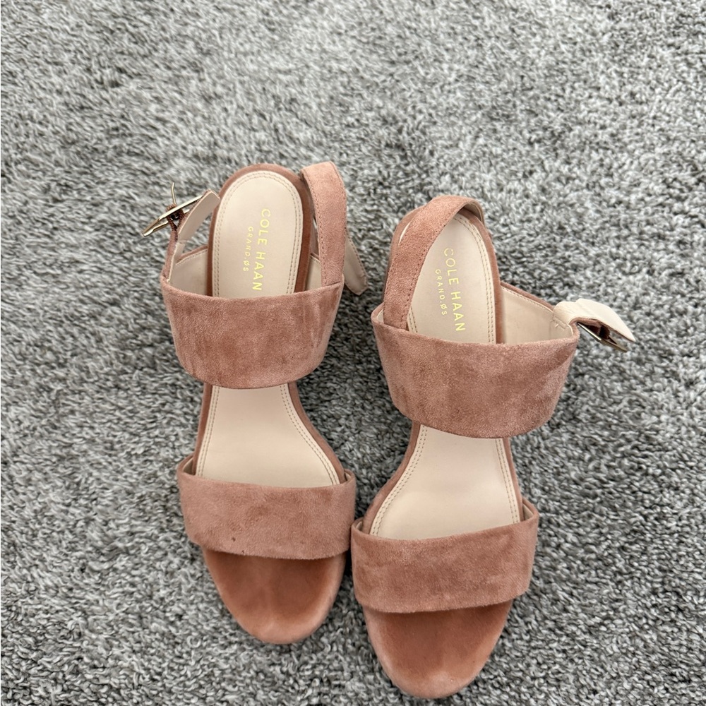 Cole Haan Dusty Rose Suede Block Heel Sandals